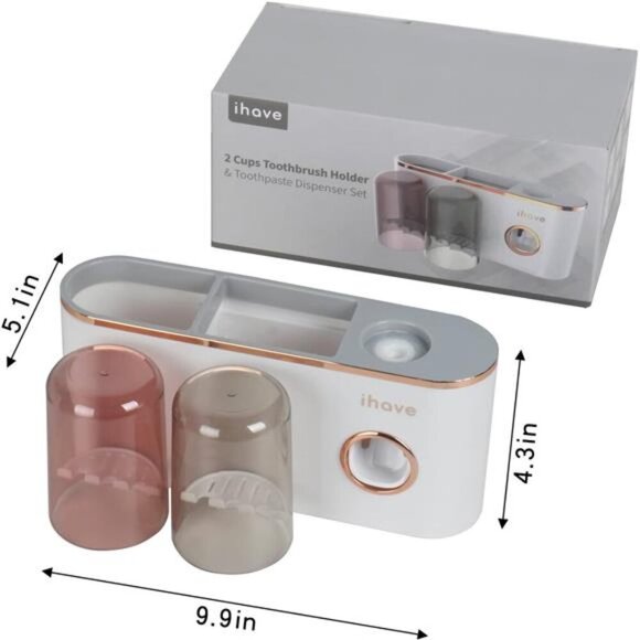 Toothbrush Holders Bathroom Decor with Toothpaste Dispenser - Picture 6 of 7